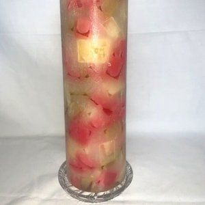 Beautiful! Tall 9"x3" Round Multicolor Pillar Candle w/Crystal Dish CandleHolder